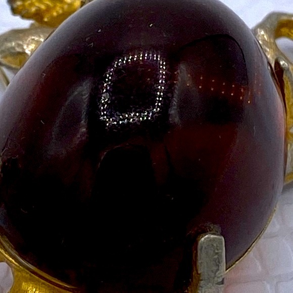 Hattie Carnegie Figural Frog Brooch With Amber Cabochon Gold Tone Very Unique - Picture 4 of 8